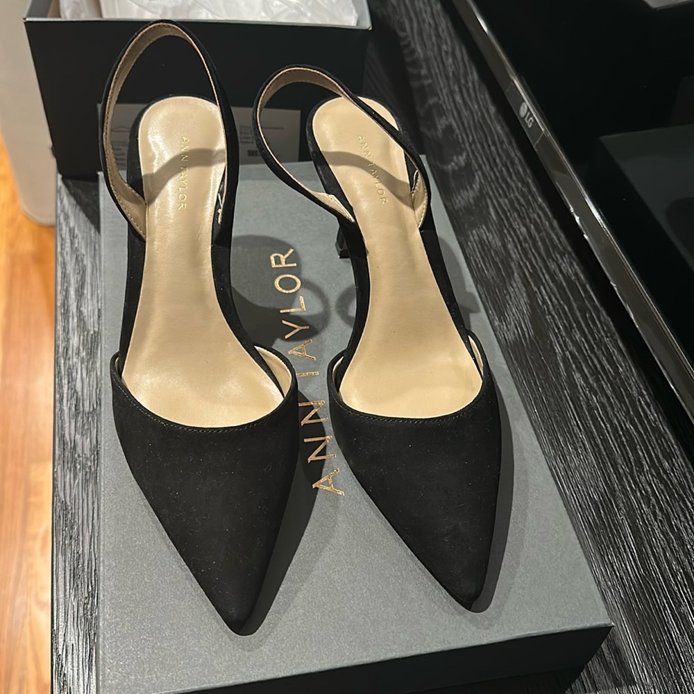 Black Suede Slingback Pumps - Ann Taylor - Size 6.5 - Worn Once